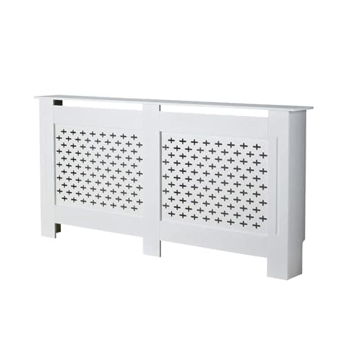 Image of Home Source Radiator Cover Wooden Wall Cabinet Shelf Decorative Grill, White, Extra Large 172cm