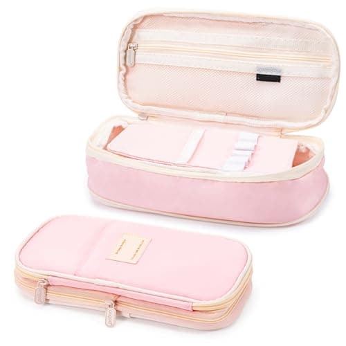 Image of Vinuwu Pencil Case for Girls, Big Capacity Pencil Pouch with Zip, Cute Pen Cases for Kids, Large Storage Pencil Box Organiser, Aesthetic Stationery, Special Back to School-College Essentials-Pink