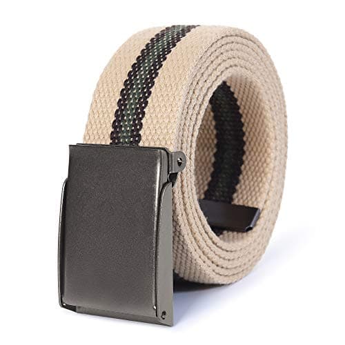 Image of Mile High Life Canvas Web Belt | Cut to Fit Up to 52" | Flip-Top Matte Silver Nickel Buckle 12 Colors-(Khaki Olive)