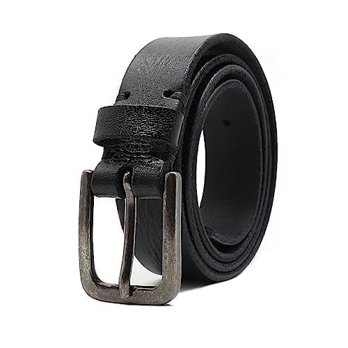 Image of Deneau London Genuine Leather Belt for Women, Handmade for Jeans and Casual Wear, Handstitched Buckle, Luxury Gift Box, Fashionable Retro Vintage (Black, Small)
