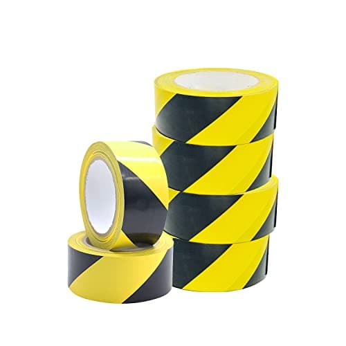Image of Venuscello® 6 x Floor Marking 50mm x 33m LDPE Black & Yellow Heavy Duty High Visibility Floor Hazard Lane Tape