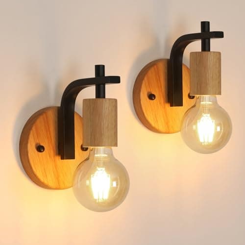 Image of DELIPOP 2 Pack Black Wall Lights, Indoor Wall Lamps Vintage E27, Wall Sconce Lights Metal for Bedroom Living Room Kitchen Hallway Restaurant Bar (Bulb Not Included)