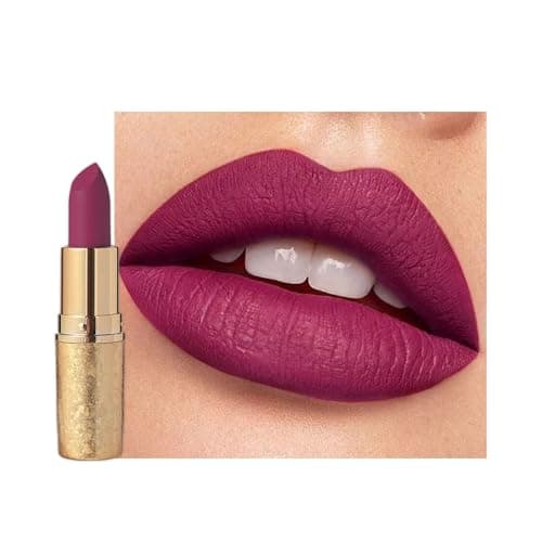 Image of Purple Matte Lipstick, Dark Red Lip Stick for Women, Hot Color Lipgloss Smooth Full-Coverage Moisturizing, Waterproof Non-sticky Lips Tinted, Lip Balm Long Lasting Gift for Lady