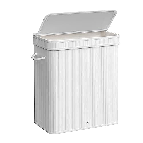 Image of SONGMICS Laundry Hamper with Lid, 100 L Bamboo Laundry Basket, Removable Machine Washable Hamper Basket, with Handles, for Laundry Room, Bedroom, Washroom, White LCB063W01