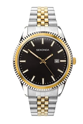 Image of Sekonda King Classic Mens 40mm Quartz Watch in Black with Analogue Date Display, and Two-Tone Stainless Steel Strap 1836