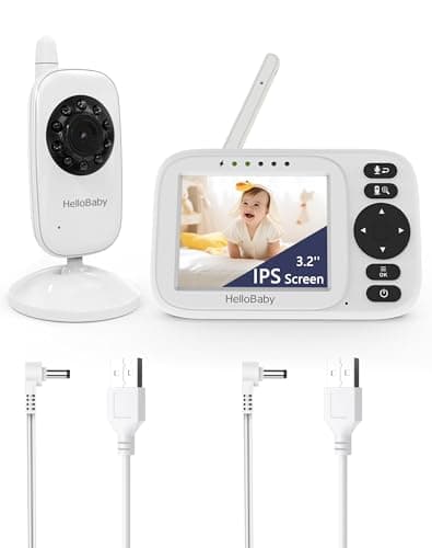 Image of HelloBaby Baby Monitor with Camera and Night Vision, Video Baby Monitor No WiFi - 3.2” Screen, 2-Way Talk, Manual Baby Camera Adjustment,1000ft, ECO,Temperature,USB Cable | Portable for Travel,HB2438
