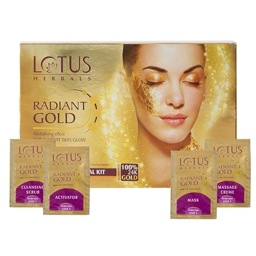 Image of Lotus Herbals Radiant Gold Facial Kit For Instant Glow With 24K Pure Gold & Papaya,4 Easy Steps (Single Use)
