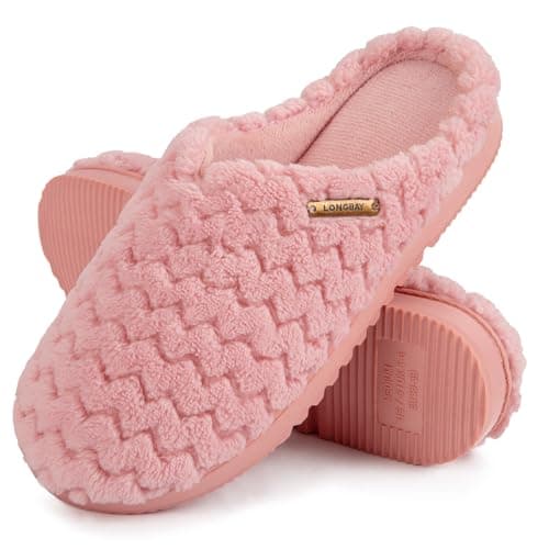 Image of LongBay Women's Flannel Slippers Soft Memory Foam Slip on House Shoes Indoor Outdoor(7-8,Pink)
