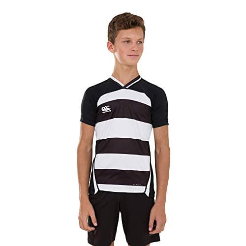 Image of Canterbury Junior Boys VapoDri Evader Hooped Rugby Jersey | VapoDri Technology | Pro Athletic Fit | Durable Technical Rugby Jersey, Black2, 14