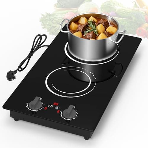 Image of VBGK Double Induction Hob, 220V 3000W 2 Ring Electric Hob with LCD Touch Screen, 10 Levels Settings, Child Safety Lock & Timer