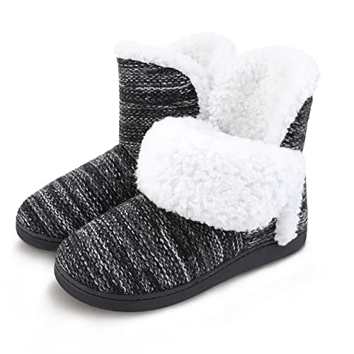 Image of MIXIN Womens Knitted Slipper Boots Warm Fleece Lined Cosy Soft Booties for Ladies Black 9 10