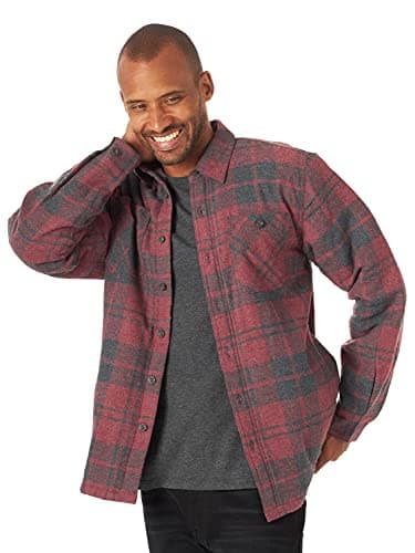 Image of Wrangler Authentics Men's Long Sleeve Sherpa Lined Flannel Jacket Shirt, Current Heather, L UK