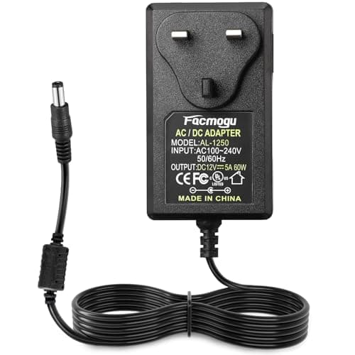 Image of Facmogu 12V 5A 60W Power Supply Adapter, AC 100-240V to DC 12V Power Wall Adapter UK Plug, 60W 3-Pin UK Plug for LED Light Strip/Monitors/TV/CCTV/Amplifier/Cameras, 5.5 x 2.5mm & 5.5 x 2.1mm DC Jack
