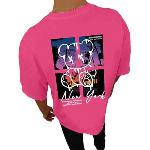 Image of Men's T-Shirt with Back Print Short Shirt Crew Neck T-Shirt Comfortable Sports Shirt Casual Running Shirt Lightweight Breathable Men's Shirt Training Shirt Casual Shirt, Hot Pink, M