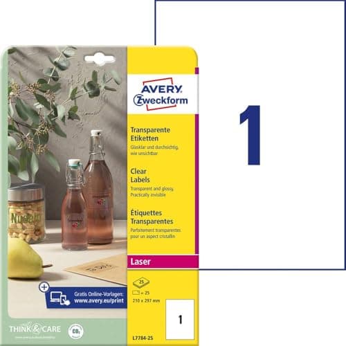 Image of Avery Zweckform L7784-25 Crystal Clear Labels 210 x 297 mm