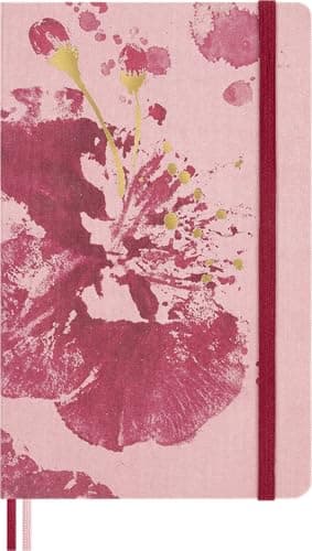 Image of Moleskine Blank Notebook Sakura - Hard Fabric Cover with Elastic Closure, Includes Themed Greeting Cards, Stickers and Bookmark, Large Size 13 x 21 cm