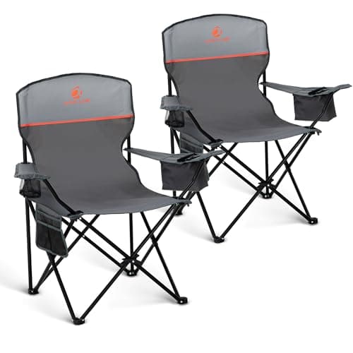 Image of LET'S CAMP Camping Chairs 2 Pack, Set of 2 Folding Chair, Lightweight Picnic Chair with 3-Can Cooler Bag, Cup Holder,Storage Pocket, Supports 120kg (Grey)