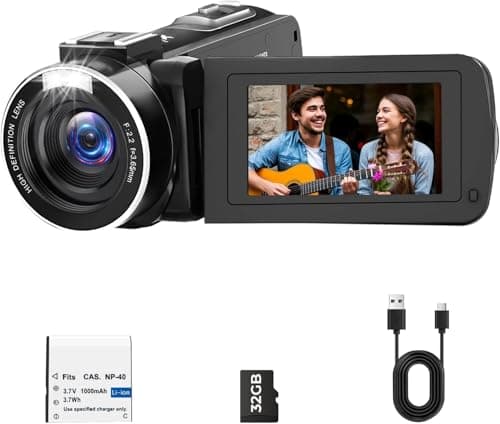 Image of Camcorder Video Camera 2.7K for YouTube Cam Corder 48MP 18X Digital Zoom Video Recorder with 3.0" 270° Rotation Screen Battery 32GB SD Card for Vlogging Travel