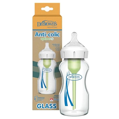 Image of Dr. Brown's Natural Flow Options+ Anti-Colic Wide Neck Baby Bottles, Glass, Green, 270 ml