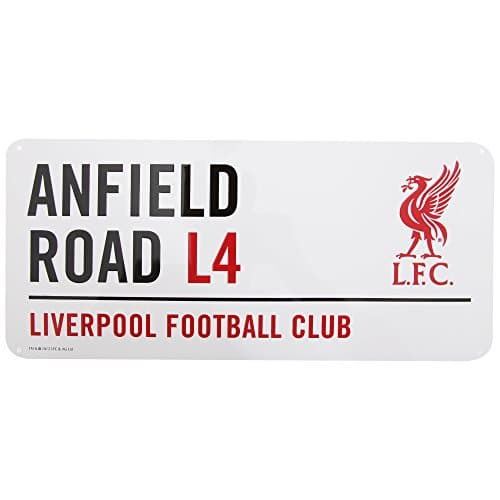 Image of Liverpool FC Official Anfield Road Football Crest Street Sign (One Size) (White/Black/Red)
