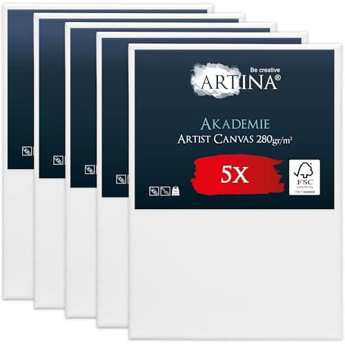 Image of Artina 5pcs Paint Canvas Set 50x70 cm – FSC® Blank Canvas for Art Painting 100% Cotton Stretcher Frame 280 g/m² – Acrylic, Watercolour & Oil Painting – Akademie