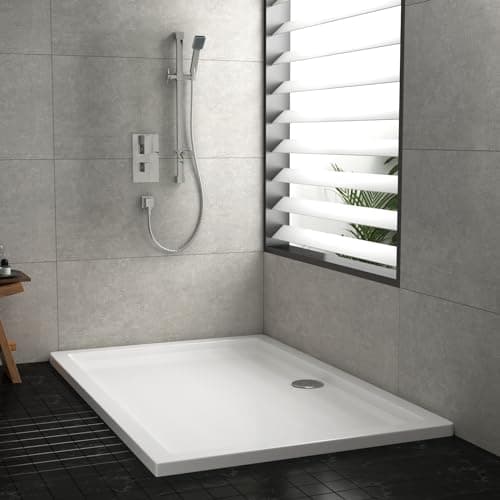 Image of Shower Tray Rectangular Pearlstone 1800 x 800mm Gloss White Slimline 40mm Stone Resin Base + 90mm Free Waste