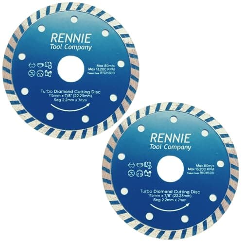 Image of 2 x 115mm Diamond Cutting Disc for Angle Grinder - For Stone, Tiles, Concrete, Marble, Brick, Blocks and Ceramics. Diamond Angle Grinder Discs 115mm Turbo Saw Blade For Fast, Clean Cuts