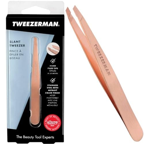 Image of Tweezerman Rose Gold Slant Tweezer, Professional Stainless Steel Precision Tweezers for Facial Hair and Eyebrows, (Pack of 1)