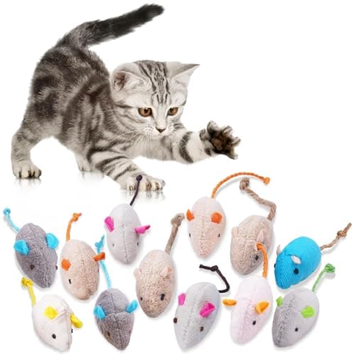 Image of Adiwo Catnip Mouse Toys, 12 Pack Catnip Toys for Cats, Mini Pet Chew Small Plush Mouse Cat Toy, Catnip Teeth Cleaning Toys for Kick Bite, Play and Indoor Interactive (Mixed Color)