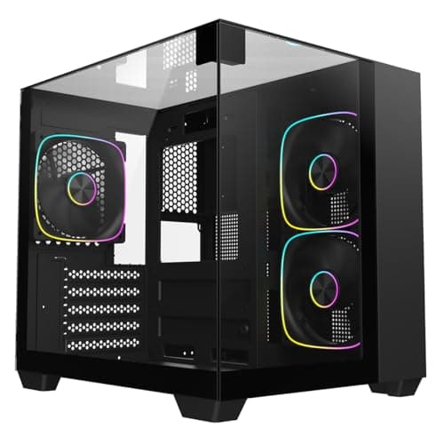 Image of CiT Eclipse Mini mATX Gaming PC Case – Dual Chamber Design - Panoramic Tempered Glass - including 3 x 120mm ARGB Fans, 6-Port PWM Hub, AIO Support, USB 3.0, USB 2.0, HD Audio | Black
