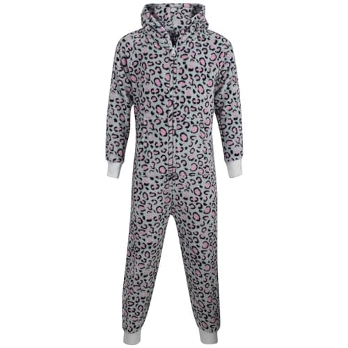 Image of A2Z 4 Kids Animal Onesie for Kids Girls Boys Super Soft Costume Onesie - E.S Leopard Pink & Grey 9-10
