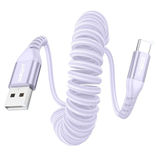 Image of SUNGUY Coiled USB C Cable, 1Pack 1.5M【Recommended Stretch Length: 0.4-1M】 USB to USB-C Cable and Data-Cable for Android Auto, CarPlay, iPhone 17/16/15 Series, Galaxy S24 Ultra, Pixel, Xiaomi - Purple