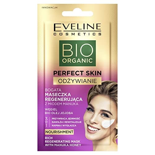 Image of Eveline Cosmetics Perfect Skin Rich Regenerating Face Mask with Manuka Honey, Activated Charcoal & Jojoba Oil - 8ml Vegan Hydrating and Revitalizing Treatment for Tired Skin