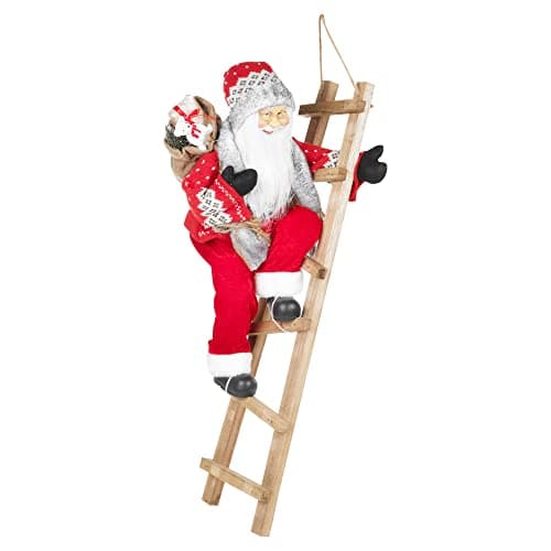 Image of URBNLIVING Christmas Santa Claus Climbing Ladder Standing Figurine Xmas Tree Decoration (Brown Sack)