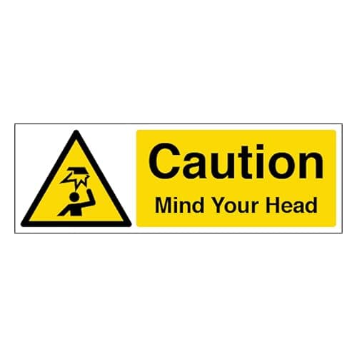 Image of V Safety Caution Mind Your Head - Landscape 300 x 100 mm - 2mm Rigid Plastic Safety Sign