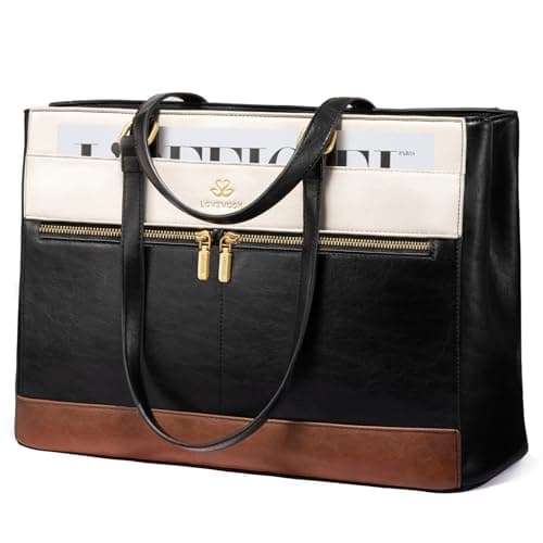 Image of LOVEVOOK Laptop Handbags for Women, 15.6 Inch Large Tote Bag Ladies Work Bags with Compartments, Vintage-Style Leather Laptop Bags Womens Handbag Shoulder Bag for School Office Business