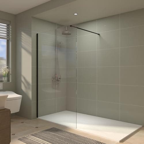 Image of Aquariss 1200mm Black Framed Walkin Shower Screen 8mm Safety Clear Shower Glass Door Panel Reversible Easy Clean Wetroom Shower Enclosure Cubicle