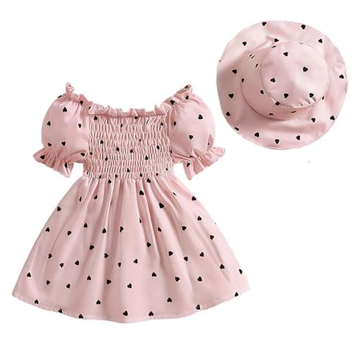 Image of Eqenkely Toddler Baby Girl Dresses Sleeveless Flower Princess Sundress with Hat for Beach Pink 18-24 Months