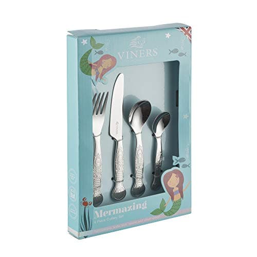 Image of Viners Kids Mermaid 4 Piece 18/0 Silver Stainless Steel Cutlery Set