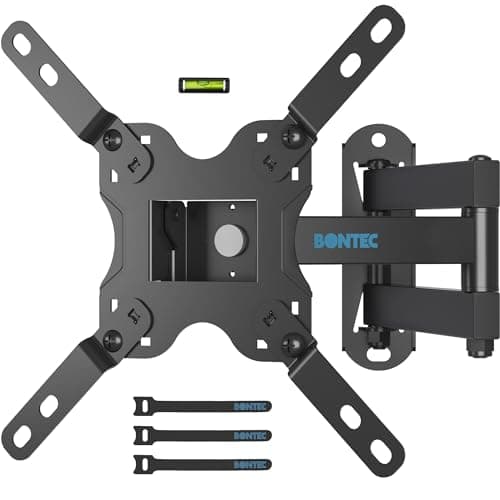 Image of BONTEC TV Wall Bracket for Most 13-42 Inch TV, Adjustable TV Wall Mount, Tilt, Swivel, 360°Rotation, VESA 200x200mm up to 20kg, Universal TV Mount with Safety Screws, Bubble Level, Cable Ties Included