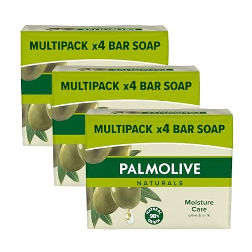 Image of PALMOLIVE 4 Pack Naturals Soap Bar Moisture Care With Olive Milk, Each Pack (90 gram x 4) Vegan, Natural Origin Biodegradable Soap For Body Hands And Face, (Pack Of 3 - Total 12 Bars)