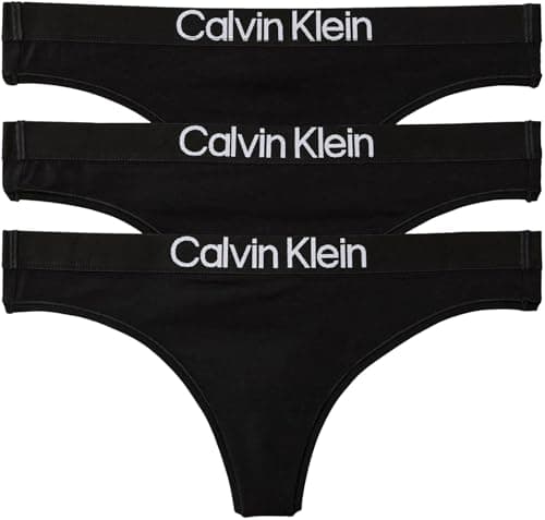 Image of Calvin Klein Women THONG 3PK BLACK (BLACK/BLACK/BLACK) XS