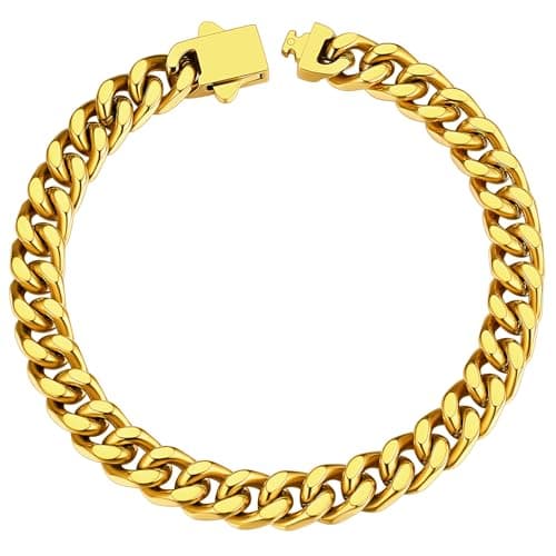 Image of ChainsHouse Cuban Bracelet Gold Plated Chain for Men Women Stainless Steel 7mm Curb Chain Link Wrist Bracelets