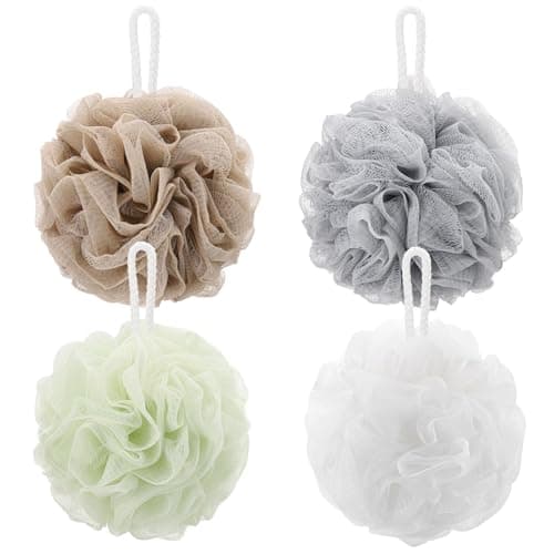 Image of Tbestmax 4 Pack Mesh Pouf Bath Sponge - Mesh Loofah Body Exfoliating Shower Ball Shower Sponge