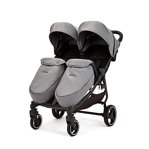 Image of Ickle Bubba Venus Prime Double Stroller – Twin Pushchair from Birth to 15kg per Seat, Includes Newborn Cocoon, Footwarmers, Rain Cover, Compact Fold, Multi-Recline Seats & UPF 50+ Hoods (Space Grey)