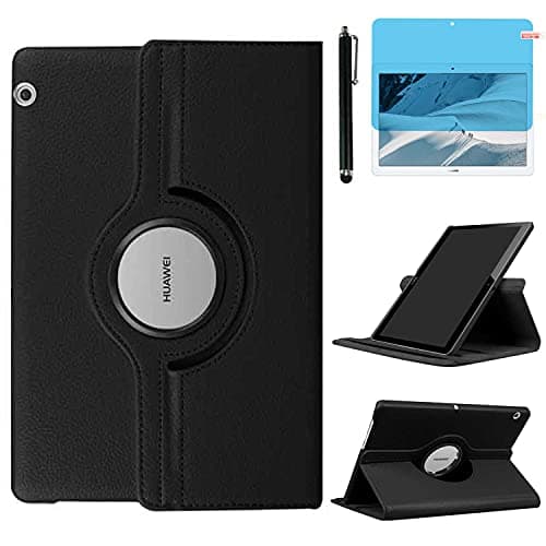 Image of Case for Huawei Mediapad M5 Lite 10 10.1 Inch 2018 Tablet, 360 Degree Rotating Stand Case Ful Protective Cover, with Stylus Pen,Screen Film (Black)