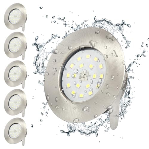 Image of Wondlumi 6X 5W LED Downlights Ceiling Spot Lights Ultra Slim Recessed Ceiling Lights IP44 Round Brushed Chrome Spotlights Cool White 6000K 240V for Bathroom Kitchen Bedroom
