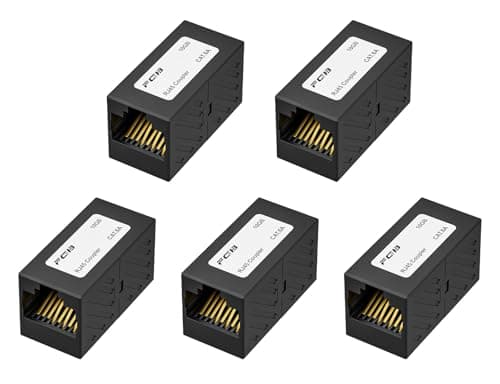Image of FGB RJ45 Coupler Ethernet Lan Cable Connector, Female to Female RJ45 Connector for Cat7 Cat6A Cat6 Cat5e Cat5 Ethernet Cable, Network In-Line Coupler, 5 Pack, Black