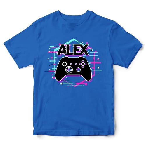 Image of Personalised Game Controller Glitch Kids T Shirt Boys Girls Custom Gaming Tee Gamer Top, 3-4 Years, Royal Blue