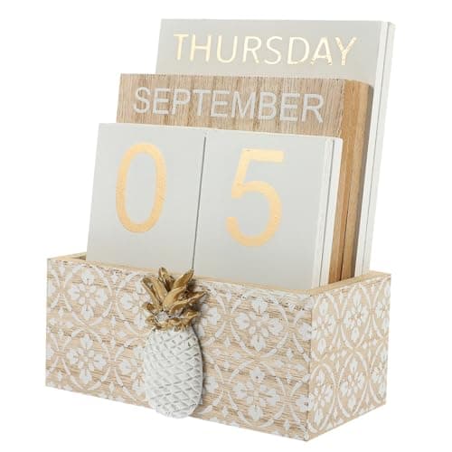 Image of STOBOK Wooden Perpetual Calendar Block Desk Calendar Day Date Month Display Artistic Craftsmanship Unique Office and Home